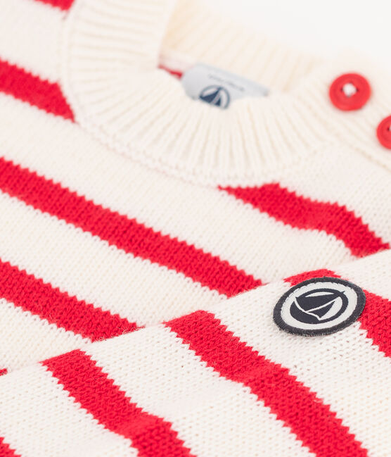Baby-Pullover aus Jersey weiss MARSHMALLOW/rot TERKUIT
