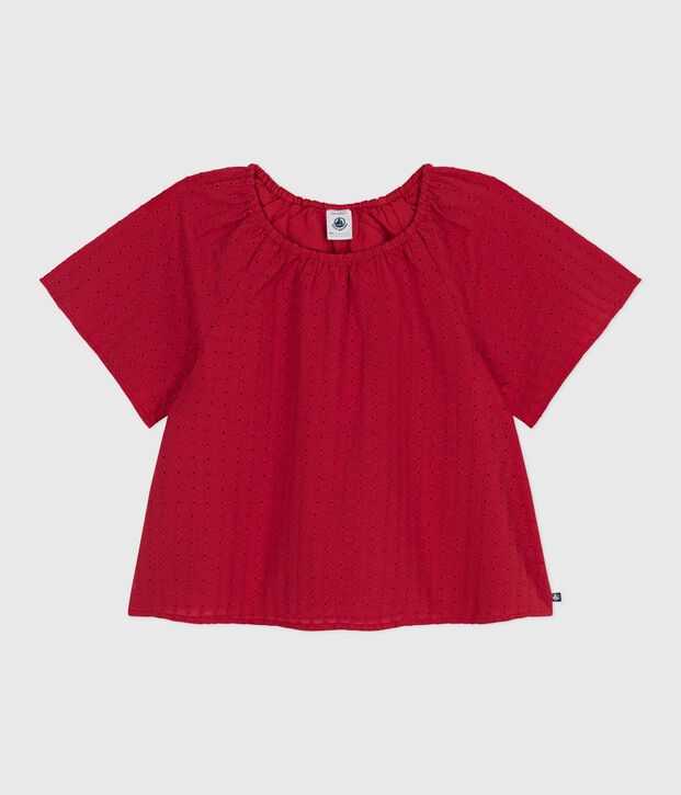 Kurz&auml;rmelige Kinder-Bluse mit Blumenmuster rot