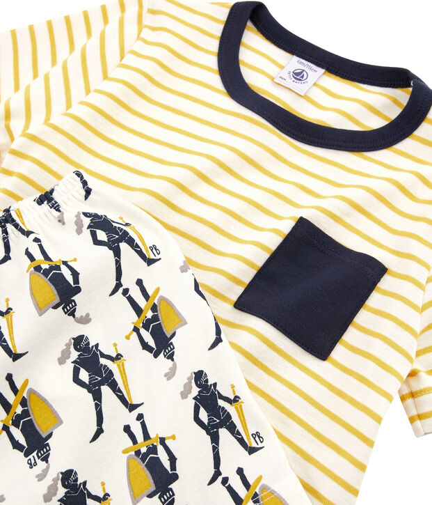 Kurzpyjama aus Rippstrick f&uuml;r kleine Jungen weiss/vielfarbig