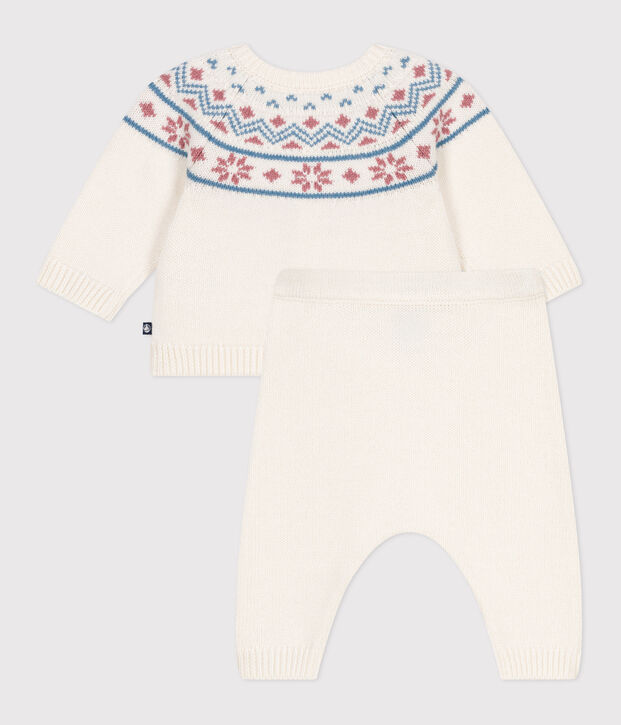 2-teiliges Baby-Set Cardigan aus Jacquardstrick weiss/rosa