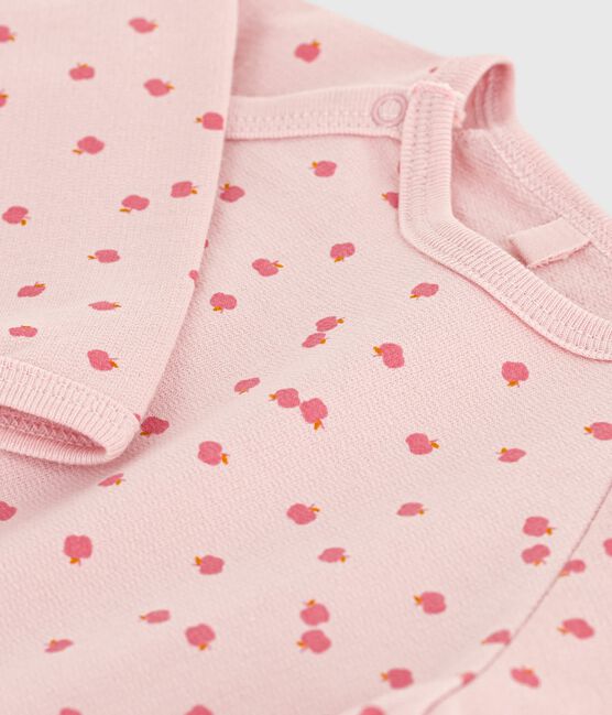 Strampler aus aufgerautem Molton mit Motiv rosa JOLI/weiss MULTICO