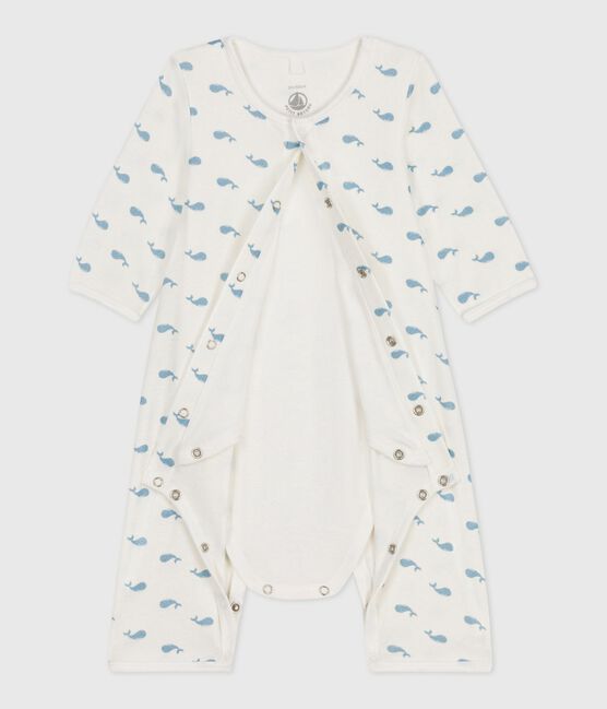Baby-Bodyjama ohne Füßchen aus Baumwolle mit Walmotiv MARSHMALLOW/ ADRIATIC