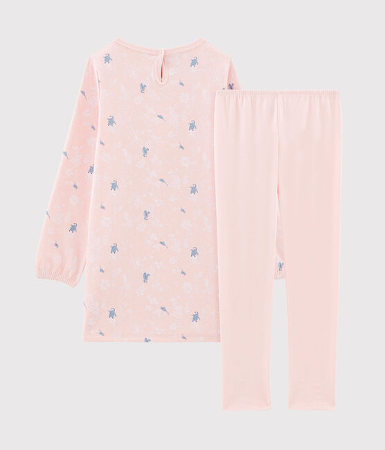 Langärmeliges Nachthemd mit Pinguin-Muster aus Doppeljersey für Mädchen rosa MINOIS/weiss MULTICO