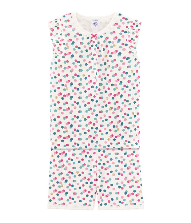Kurzpyjama aus Rippstrick f&uuml;r kleine M&auml;dchen weiss/vielfarbig