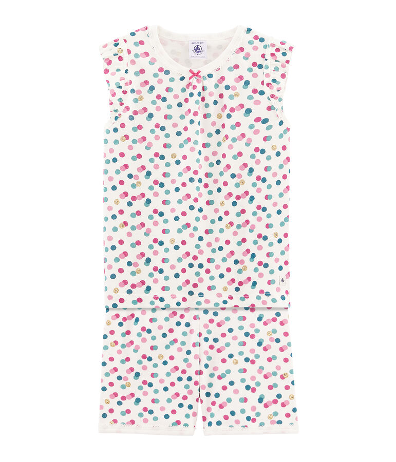 Kurzpyjama aus Rippstrick f&uuml;r kleine M&auml;dchen weiss/vielfarbig
