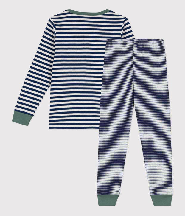 Kinderpyjama aus Doppeljersey mit Ringelstreifen blau/beige