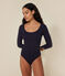 Damen-Body aus Baumwolle und Elastan blau SMOKING