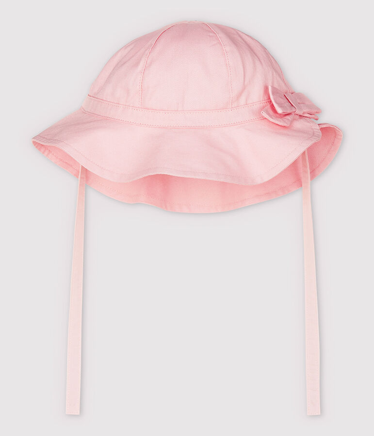 Einfarbiger Baby-Sonnenhut aus Twill mit Schleife f&uuml;r M&auml;dchen rosa
