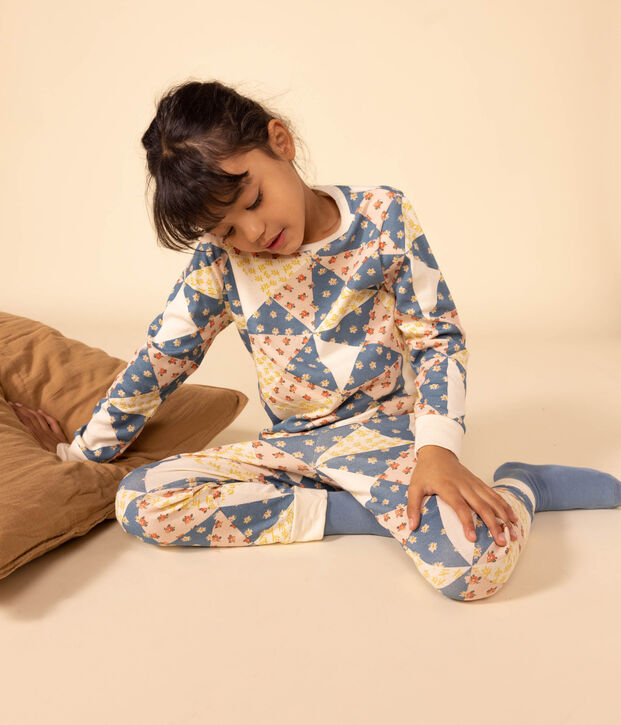 Kinderpyjama aus Baumwolle mit Patchworkmuster f&uuml;r M&auml;dchen naturfarben/vielfarbig