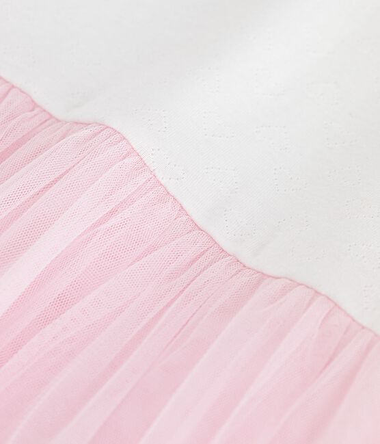 Kurzärmeliges Kinder-Kleid aus Baumwolle und Tüll mit Herzmotiv rosa ECUME/ BARELY