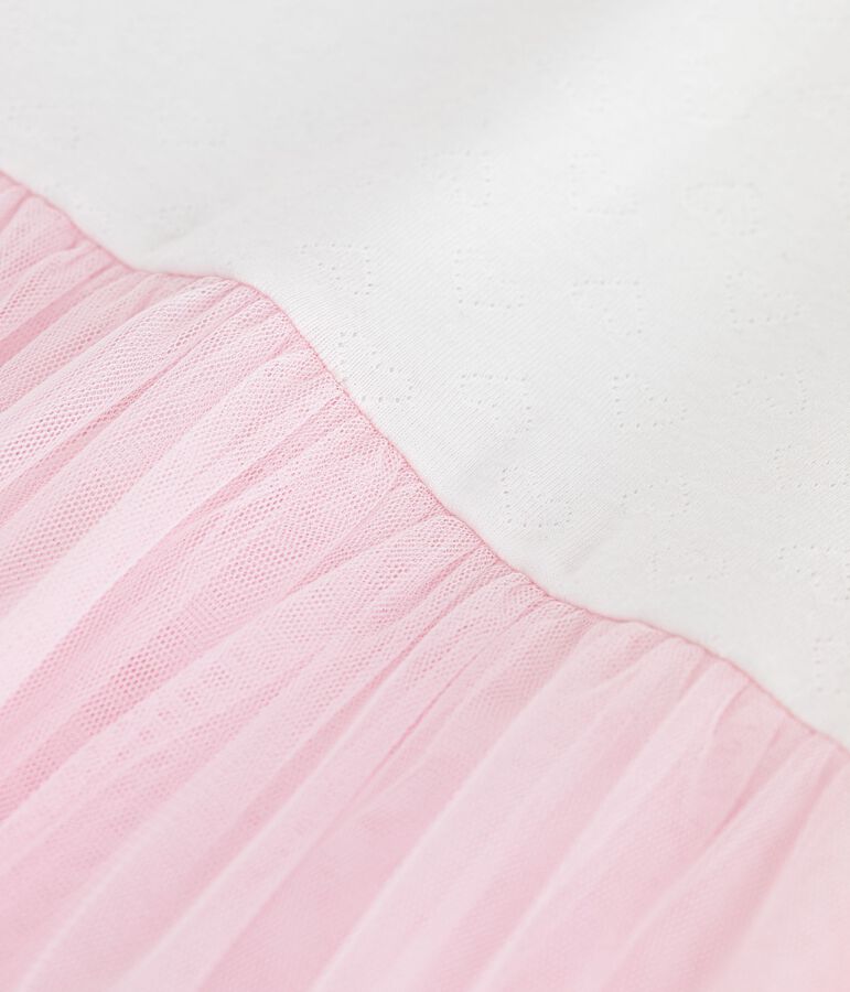 Kurz&auml;rmeliges Kinder-Kleid aus Baumwolle und T&uuml;ll mit Herzmotiv rosa/rosa