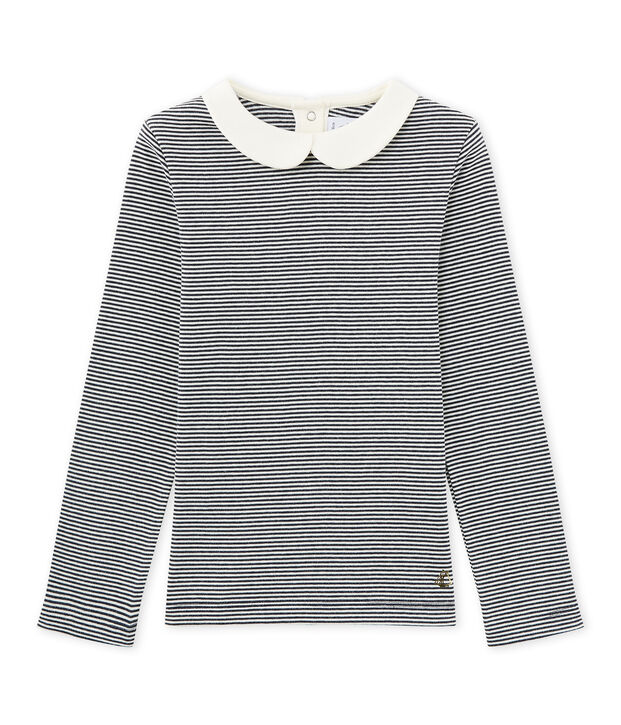 M&auml;dchen-Langarmshirt mit Milleraies-Ringelmuster blau/weiss