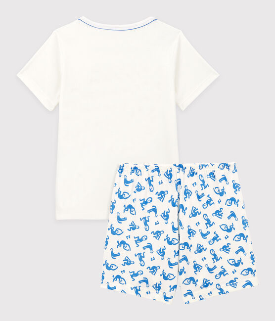 Kinder-Kurzpyjama aus Baumwolle für Jungen weiss MARSHMALLOW/blau BRASIER