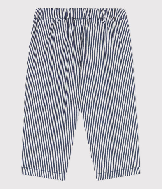 Baby-Hose aus gestreiftem Canvas blau MEDIEVAL/weiss MARSHMALLOW