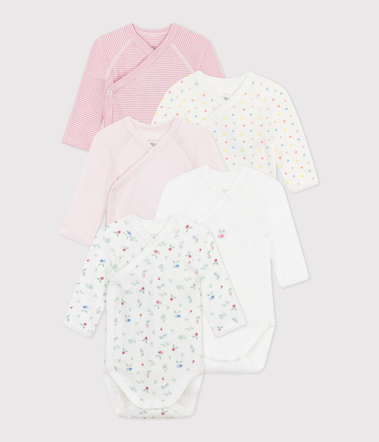 5er-Set lang&auml;rmelige Wickelbodys aus bedruckter Baumwolle vielfarbig