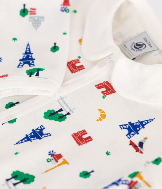 Baby-Pyjama ohne Füße aus Baumwolle mit Printmotiv Paris weiss MARSHMALLOW/weiss MULTICO