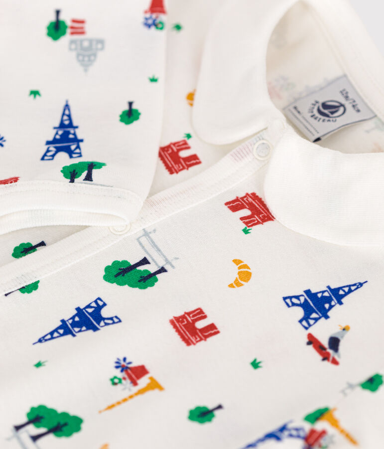 Baby-Pyjama ohne F&uuml;&szlig;e aus Baumwolle mit Printmotiv Paris weiss/vielfarbig