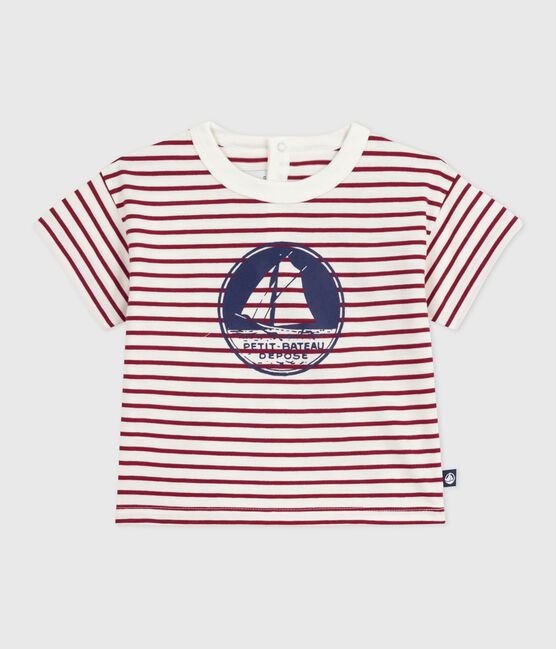 Kurzärmeliges Baby-T-Shirt aus Baumwolle mit Streifen rot MILK/ AMARANTE