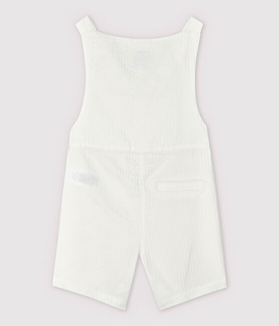Kurze, gestreifte Baby-Latzhose aus Popeline für Jungen weiss MARSHMALLOW
