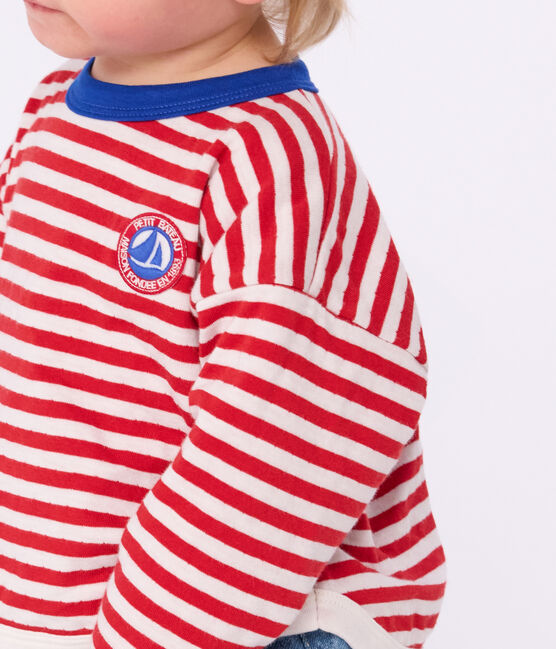 Langärmeliges Baby-T-Shirt aus Baumwolle mit Streifen rot POMPEI/ MILK