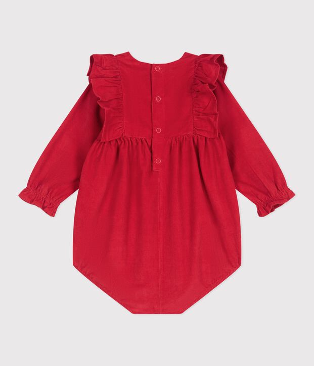 Baby-Kurzoverall aus Fein-Cord mit Raffungen und R&uuml;schen rot