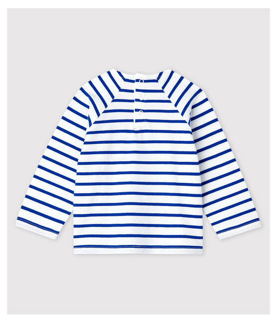 Stilvoll-verspieltes Baby-Marineshirt aus Jersey für Jungen weiss MARSHMALLOW/blau SURF