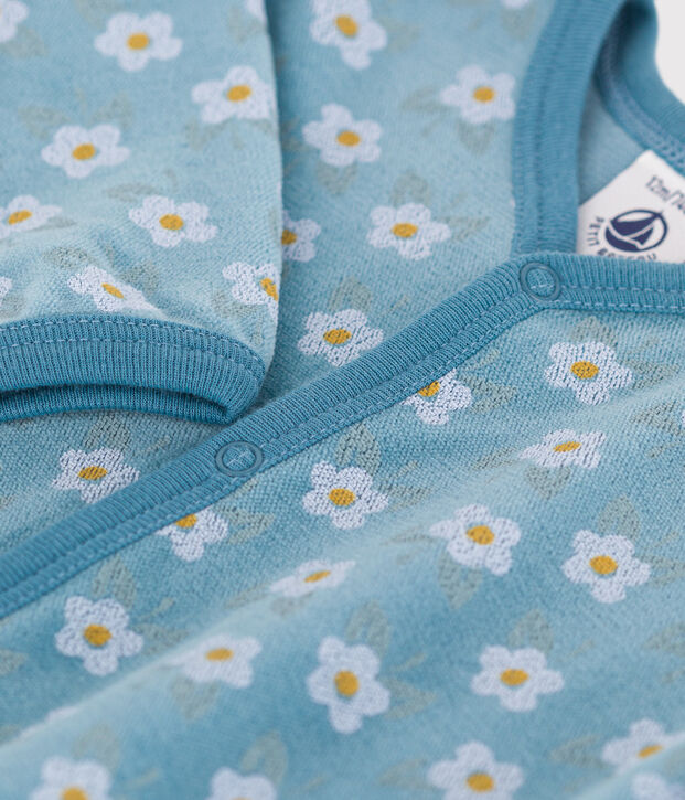 Strampler aus Nicki mit Blumenmuster blau/vielfarbig