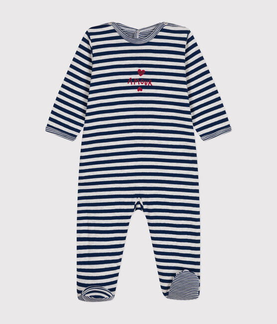 Gestreifter Baby-Strampler aus Doppeljersey blau MEDIEVAL/ MONTELIMAR