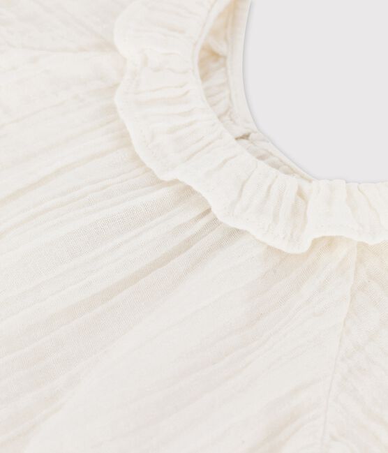 Kurzärmelige Baby-Bluse aus Bio-Musselin-Stoff weiss MARSHMALLOW