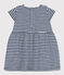 Kurzärmeliges Babykleid aus gestreiftem geflammtem Jersey blau MEDIEVAL/weiss MARSHMALLOW