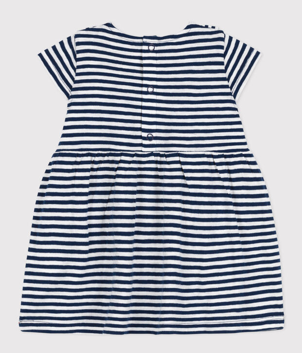 Kurz&auml;rmeliges Babykleid aus gestreiftem geflammtem Jersey blau/weiss