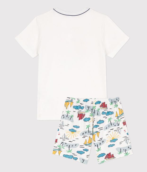 Kinder-Kurzpyjama f&uuml;r Entdecker aus Baumwolle weiss/vielfarbig