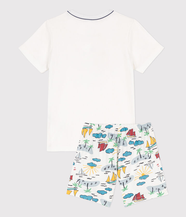 Kinder-Kurzpyjama f&uuml;r Entdecker aus Baumwolle weiss MARSHMALLOW/weiss MULTICO