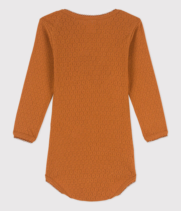 Lang&auml;rmeliger Baby-Body aus Ajour-Strick braun