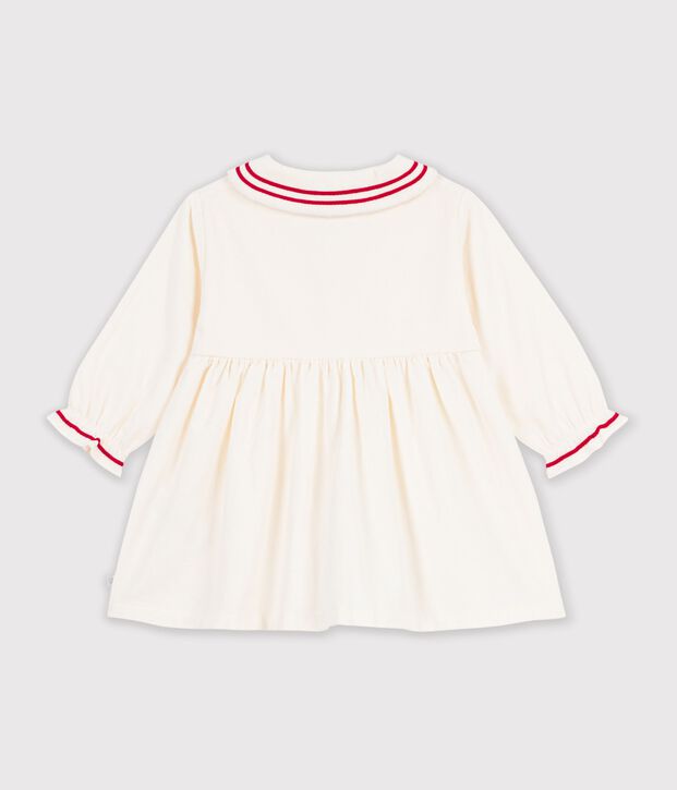Lang&auml;rmeliges Baby-Kleid aus einfarbigem Fein-Cord MILK