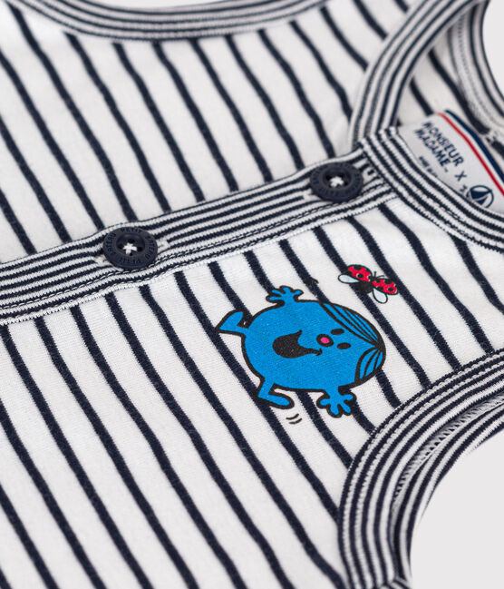 Baby-Kurzoverall Monsieur Madame aus Baumwolle weiss MARSHMALLOW/blau SMOKING