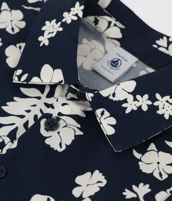 Kurzärmeliges Babyhemd mit Hawaii-Motiv blau MEDIEVAL/weiss MARSHMALLOW