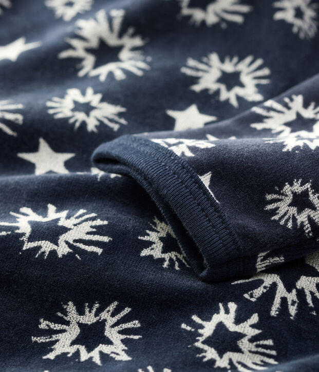 Baby-Strampler aus Velours mit Sternenmuster blau/weiss