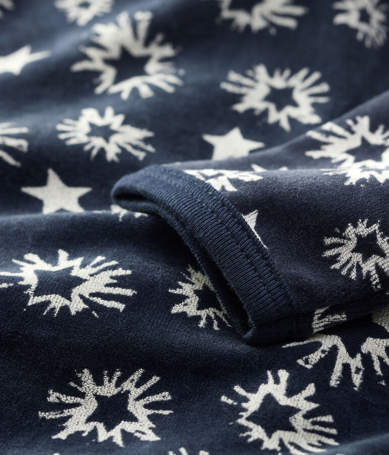 Baby-Strampler aus Velours mit Sternenmuster blau SMOKING/weiss ECUME