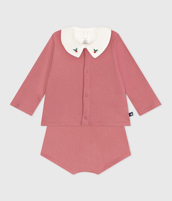 3-teiliges Newborn-Set aus Baumwolle und T-Shirt mit besticktem Kragen rosa ROSEWOOD/ MULTICO