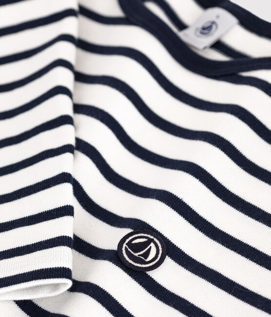 Langärmeliges Damen-Streifenshirt "Marinière" aus Baumwolle weiss MARSHMALLOW/blau SMOKING