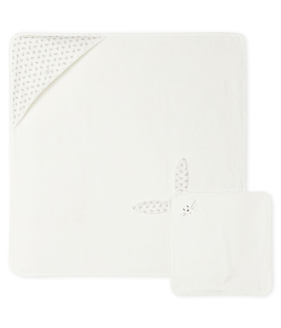 Box mit Badetuch und Baby-Kuscheltier aus Frottee und Doppeljersey. weiss MARSHMALLOW/weiss MULTICO