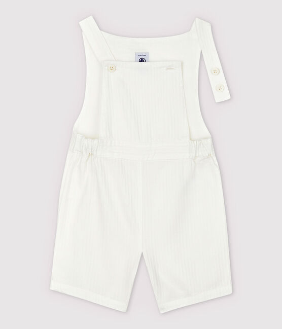 Kurze, gestreifte Baby-Latzhose aus Popeline für Jungen weiss MARSHMALLOW