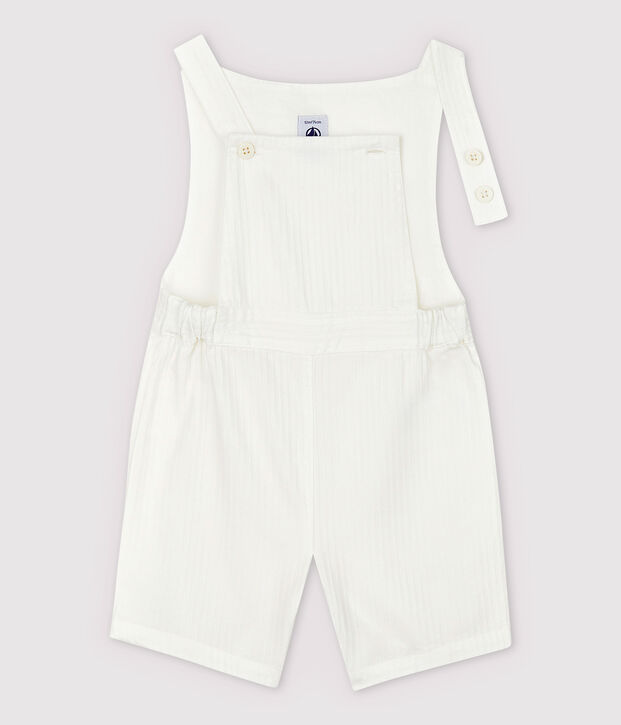 Kurze, gestreifte Baby-Latzhose aus Popeline f&uuml;r Jungen weiss