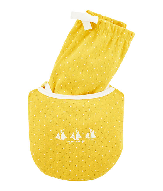Rippstrick-Kurzpyjama für kleine Mädchen gelb HONEY/weiss MARSHMALLOW
