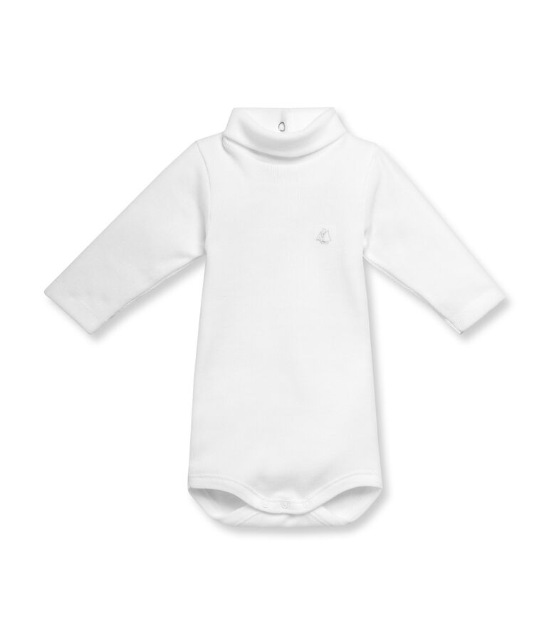 Baby-Body, Langarm, Rollkragen, Unisex, aus angerauter Baumwolle weiss Ecume