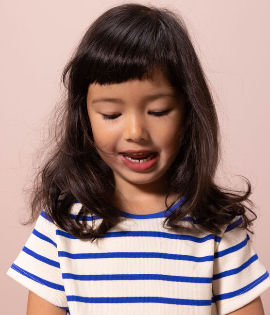 Gestreiftes Kinder-T-Shirt aus Baumwolle für Mädchen blau AVALANCHE/weiss PERSE