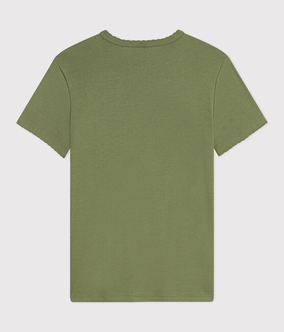 Kurzärmeliges Damen T-Shirt aus einfarbiger Baumwolle grün OLIVINE