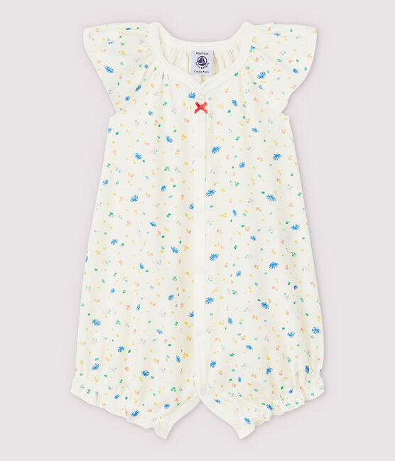 Baby-Einteiler aus Baumwolle und Leinen, mit kleinen Blumen bedruckt weiss MARSHMALLOW/weiss MULTICO