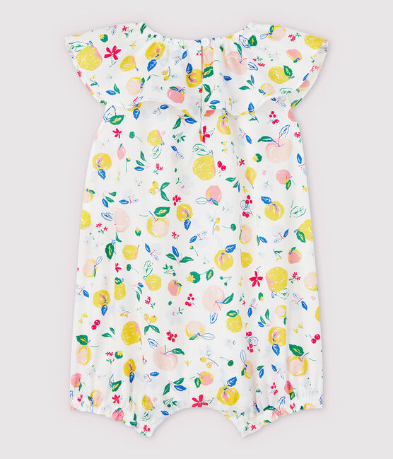 Kurzer Baby-Einteiler aus Popeline für Mädchen weiss MARSHMALLOW/weiss MULTICO